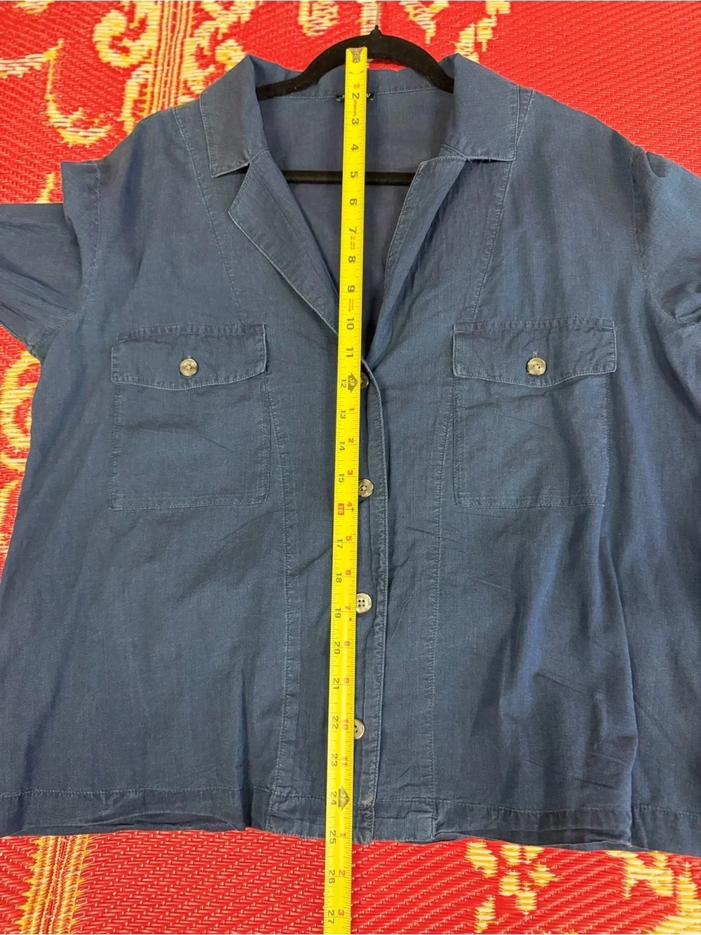 J.‎ Crew Navy Button-Front Camp Shirt Sz 12 100% Cotton Casual Minimalist